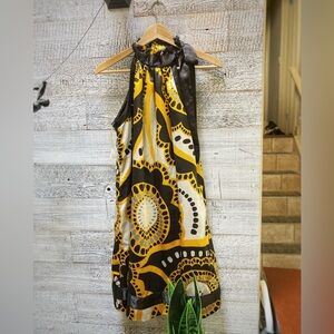 Forever21 | Silky Geometric Halter Dress - M, Black/Yellow/White